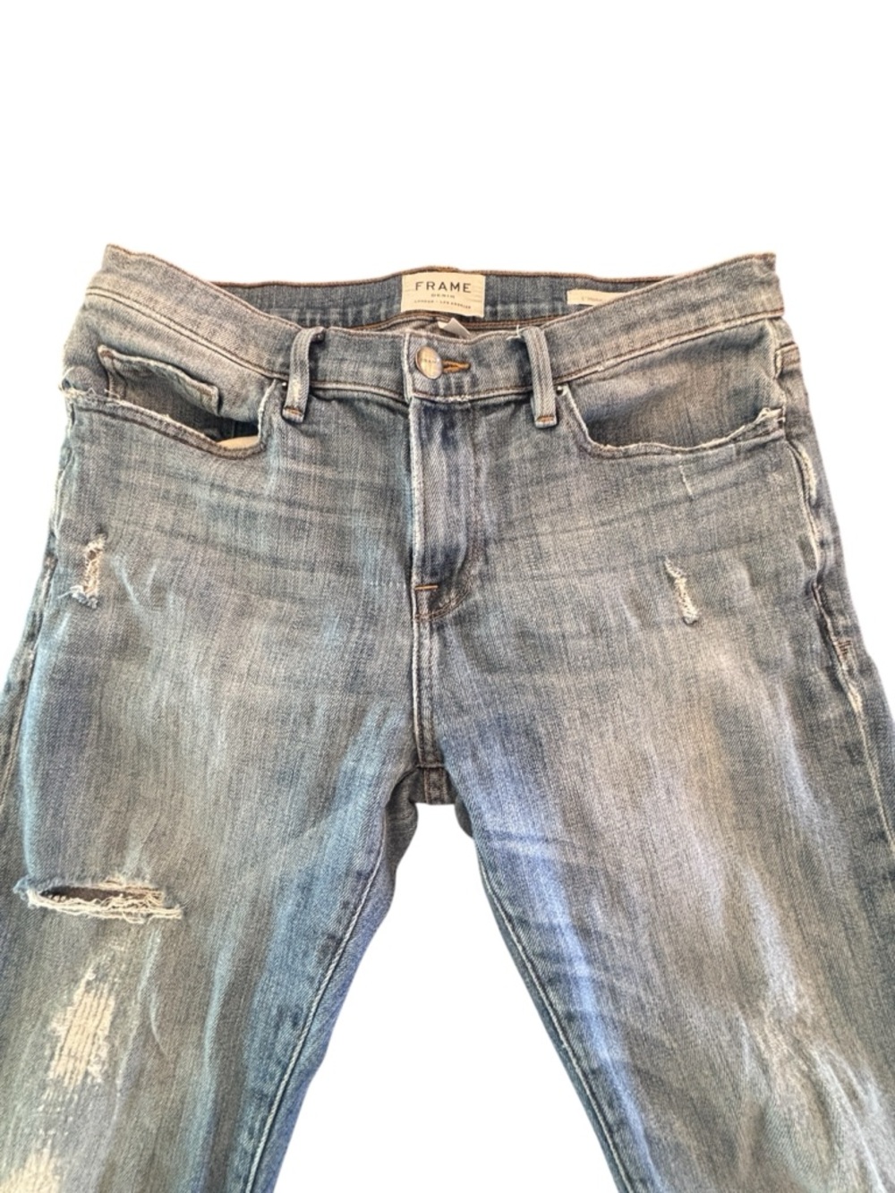 FRAME L’Homme Skinny Distressed Jeans Size 31 Light Wash Designer Denim